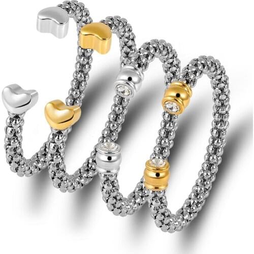 Love Heart Charm Bracelets Bangles For Women Pulseria Feminina Jewelry Stainless Steel Popcorn Wire Cuff Bracelets European Gift
