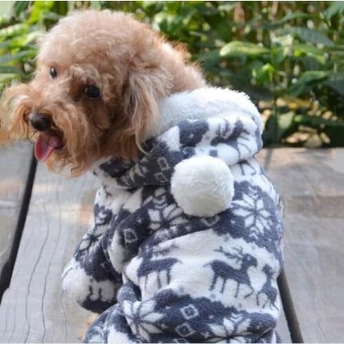 Hooded Soft Dog Clothes Small Puppy Pet Clothing Deer Pattern Dog Warm Hoodies Pet Dog Jumpsuits Winter Dog Sleep Coat S-XXL