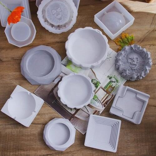 DIY Silicone Cement Mold Ashtray Epoxy Mold Gypsum Aromatherapy Storage Box Mold Candle Holder Mould Cement ashtray Deco Tools