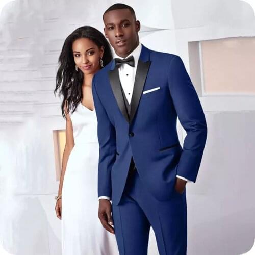 Wedding Groomsmen Tuxedos Groom Wear Black Peaked Lapel Three Piece Business Men Suits (Jacket + Pants + Vest)