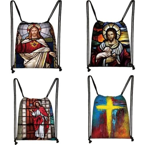 Vintage Jesus Print Drawstring Bag Woman Rucksack Fashion Storage Bag Teenager Boys Girls Apostles Backpack Angel Print Bookbag