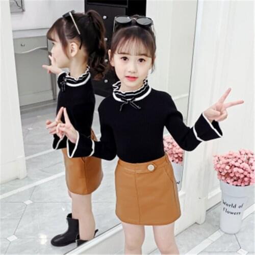 Teenage Girls Kids Knited Sweater 2020 Spring Autumn Winter Sweaters Knitting Children Pullover Long Sleeve Tops White Black