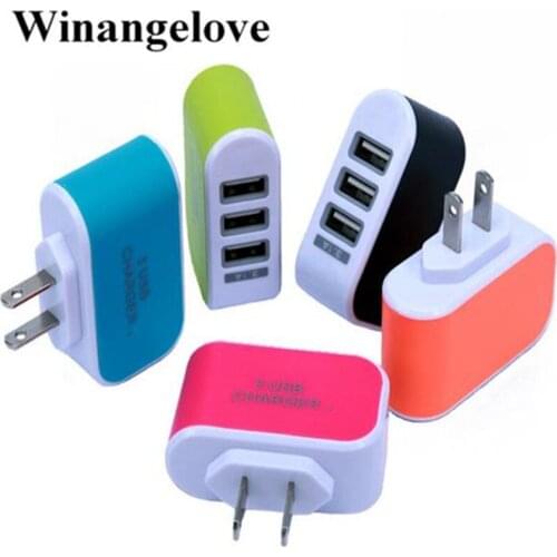 Winangelove 100pcs candy color LED Light Triple 3USB ports 3.1A USB AC US wall charger home plug for samsung for iphone 7 6 5