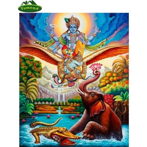 YUMEART DIY Diamond Painting Indian Buddha and Elephant Needlework Full Drill Mosaic Diamond Embroidery Decoration Painting Icon