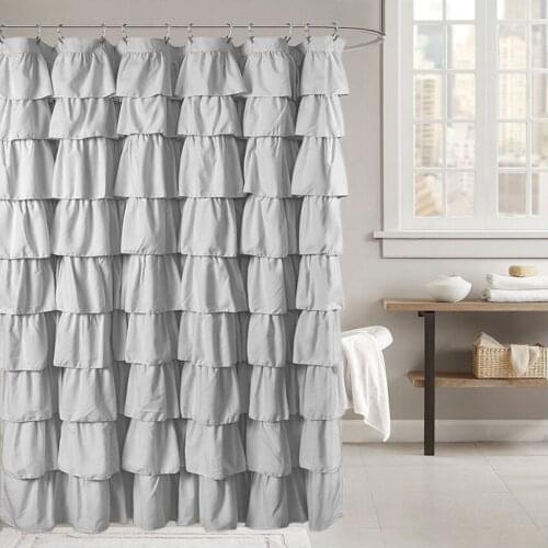White Grey Shower Curtain with Ruffle Bathroom Bathtub Waterproof Bathing Cover 180*180cm Thick Bath Curtains with 12 Hooks