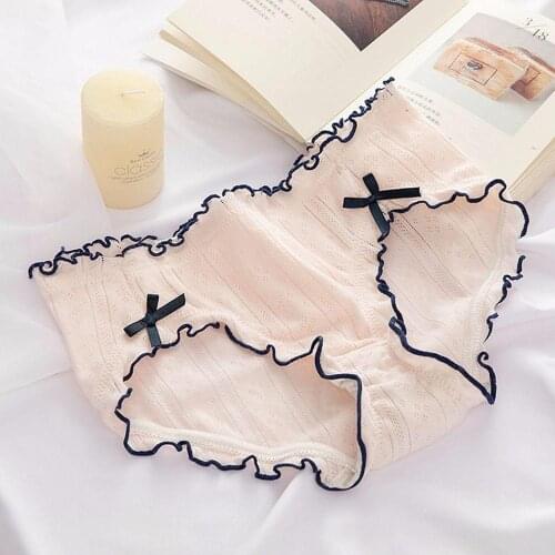 Sweet Style Ruffles Panties Hollow Womens Underpants Bow Seamless Transparent Underwear Low-waist Breifs Lingerie