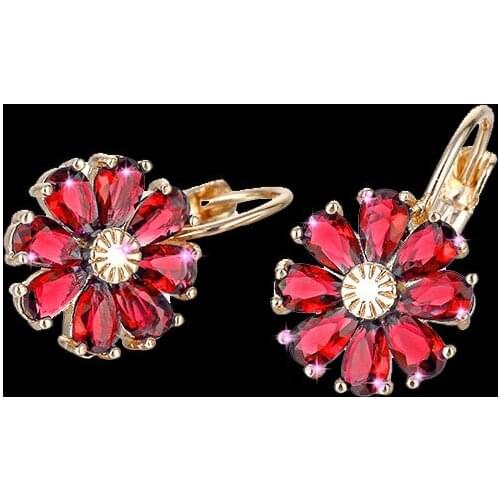 1Pair Hoop Earrings Flower Five Color Zircon 1.3CM*2CM Metal Copper Accessories Trendy Female Valentine Day Gift Earings Women