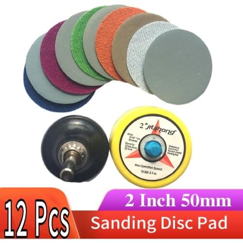 1PC 2" 50MM Roll Lock Sanding Disc Holder 6MM shank + 1PC 2" Roloc Finishing Pad +10PCS 2" Waterproof Sandpaper