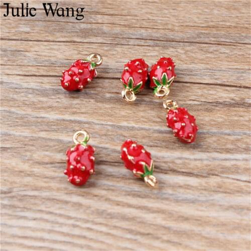 Julie Wang 10pcs Enamel Strawberry Charms Small Fruit Alloy Gold Tone Pendant Necklace Bracelet Jewelry Making Accessory