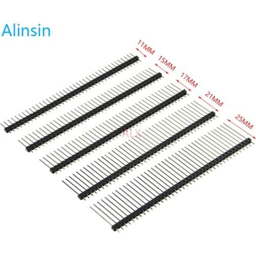 10PCS 1X40 Pin Single Row MALE 2.54MM PITCH 11MM/15MM/17MM/21MM/25MM LONG PIN Header connector Strip 1X40pin 1*40 40P 40Pin