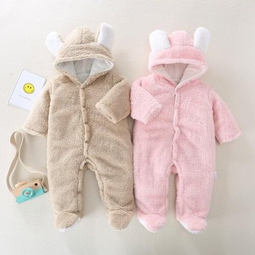 2021 Winter Baby Rompers Cotton Warm Newborn Clothing Baby Boy Long Sleeve Hoodies Infant Boys Girls Jumpsuit Kids Clothes