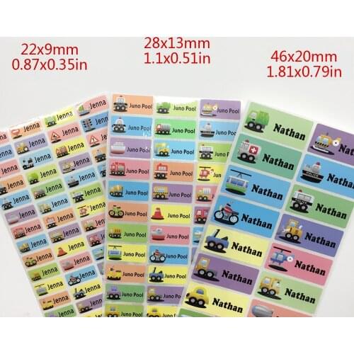 3Size Boy Cartoon Cars Pattern Custom Personal Name Stickers Transportation Waterproof Tag Label For Scrapbook School Stationery