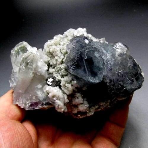 495g Blue Fluorite W/ Quartz+Calcite on Matrix - crystals and stones healing Mineral specimen Home Decor feng shui decoration