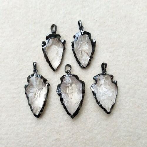5pcs Natural White Quartz Jewelry Arrow Crystal Pendant,Black Plated Rough Arrowheads Charm Bead Jewelry Necklace Making P356
