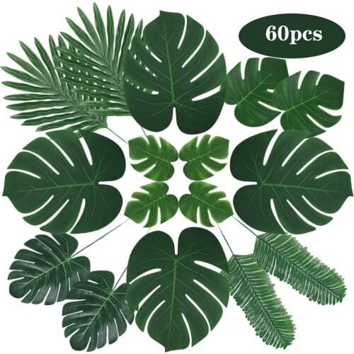 60PCS Artificial Tropical Palm Leaves For Hawaiian Luau Theme Party Decorations Home Garden Decoration Beach Theme Party Decor