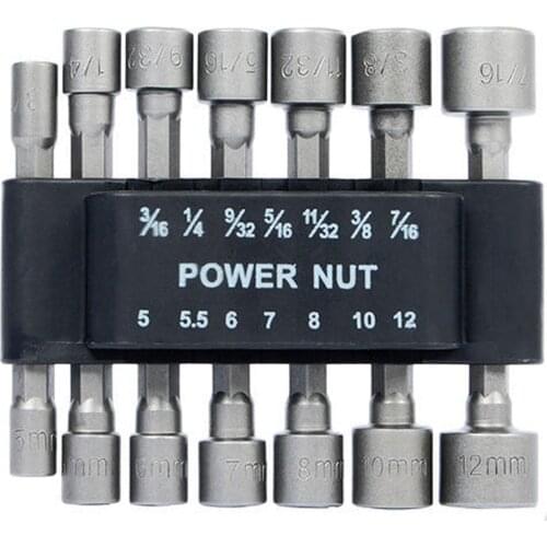 9Pcs/14Pcs Pneumatic Nut Driver Drill Bit Socket Electric Screwdriver Wrench Hex Shank Socket Wrench Handle Tools No Magnetic