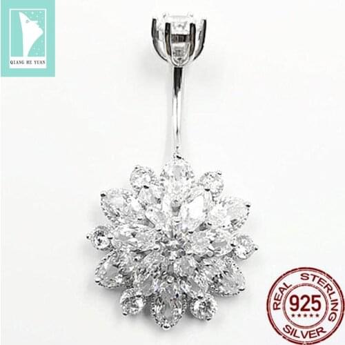 925 silver sunflower crystal belly piercing ombligo body jewelry navel piercing for women