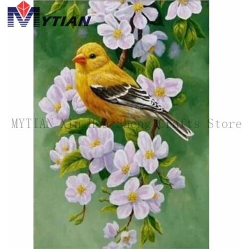 MYTIAN DIY 5D Diamond Painting Yellow Bird Surrounded By Blossoms Full Square Round Drill Embroidery Animals Mosaic Home Decor