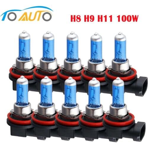 10pcs H11 100W 12V Halogen Bulbs Car Headlight High Power Auto Headlamp 5000K White