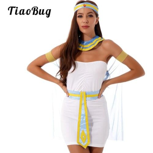 White Sexy Ancient Egyptian Queen Costume Women Adult Halloween Cosplay Costume Set Stage Performance The Nile Outfit