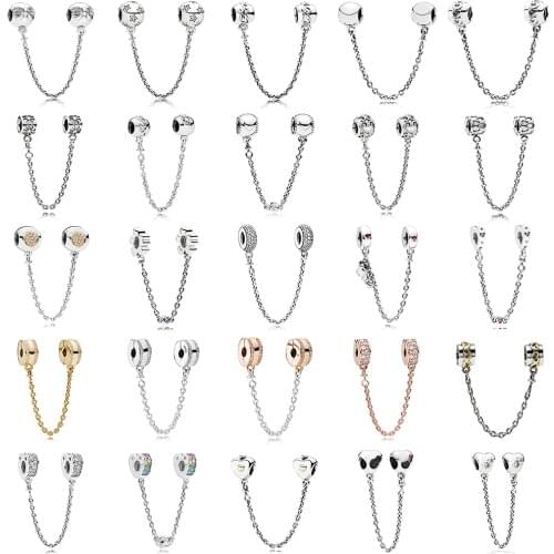 NEW 100% 925 Sterling Silver Pan Safety Chain Love Surrounds Fix Buckle Bead Collocation Bracelet DIY Jewelry factory wholesale