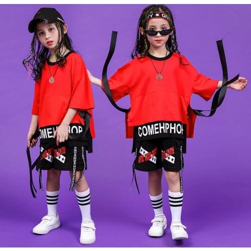 Kid Hip Hop Clothing Sweatshirt Running Oversized T Shirt Tops Shorts for Girls Boys Jazz Dance Costume Ballroom Dancing Clothes
