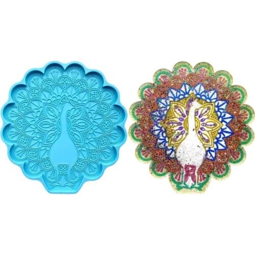 Peacock Coaster Epoxy Resin Mold Peahen Cup Mat Mug Pad Silicone Mould DIY Crafts Ornaments Home Decorations Casting Tools