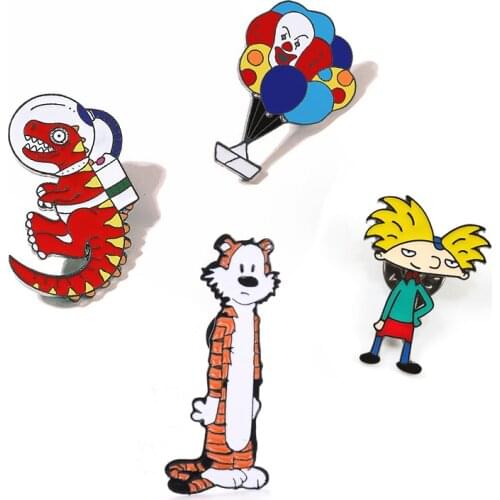Creative Clown Balloon Dinosaur Comic Boy Tiger Enamel Cartoon Brooch Pins Women Men Fashion Metal Badges Bag Backpack Lapel Pin