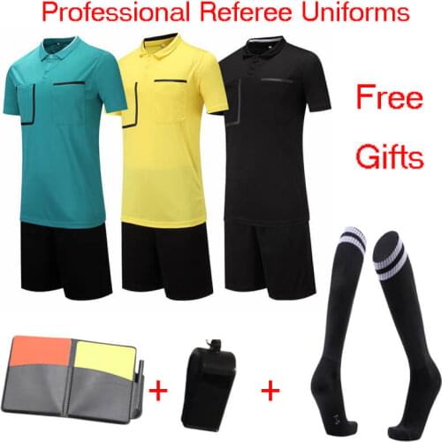 Football Referee Jersey Short Men Sports Long Socks Adults Soccer Judge Uniforms Custom Football Kits Gift Score Cards Whistle