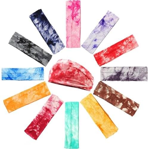 Geebro Sports Headband Wide Elastic Yoga Hair Bands Running Fitness Headwear WomenTie-dye Flat Head Warp Hairband Sweatband