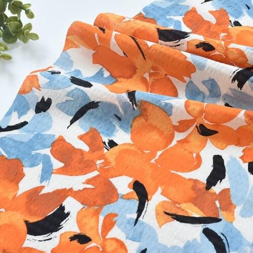 50*130cm Cotton Hand-painted Flowers Seersucker Fabric Clothes Skirt Childrens Clothes Shirt Handmade DIY Fabric
