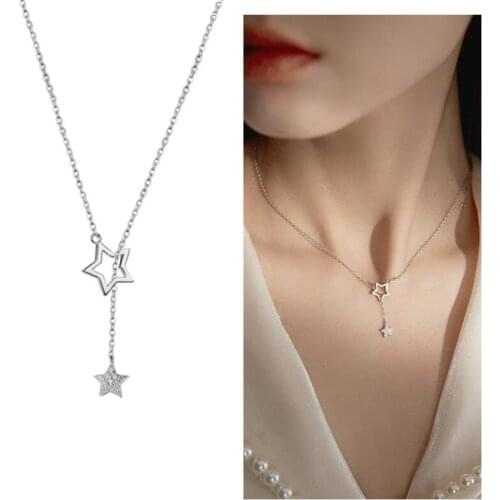 Exquisite Zircon Star Pendant Necklace For Girl Students Clavicle Accessories Trendy Silver 925 Necklaces Women Jewelry Charm