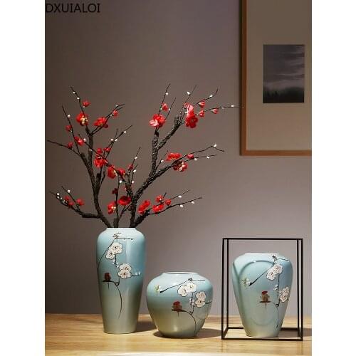 Pottery vase new Chinese style home accessories simulation dried flowers living room porch flower arrangement decorations