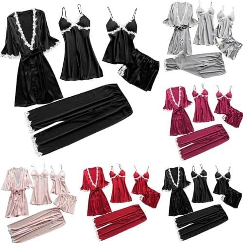 5Pcs Sexy Sleepwear Set Women Sexy Womens Robe & Gown Sets Lace Bathrobe/Nightdress/Pants/Shorts Set Femme Nightwear Sleepwear