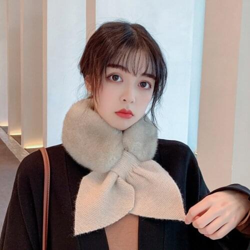Korean Winter Womens Cross Scarf. A Versatile Neck Protection Bib. Warm Wool Collar Collar. Fur Like Warm Scarf