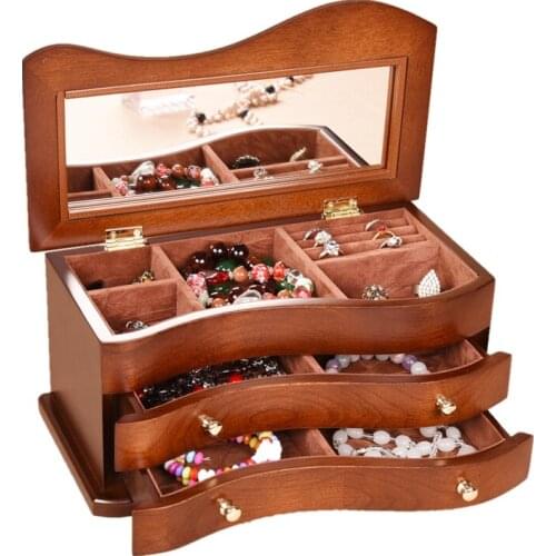 European Solid Wood Retro Jewelry Box Simple Multi-layer Jewelry Storage Box Jewelry Ring Box Wedding Gift Drawer Organizer