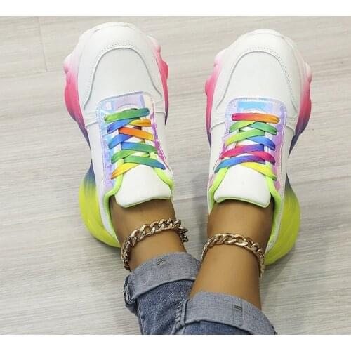 Womens sneakers, low-top, deep-mouth casual shoes, womens sneakers, rainbow platform shoes, womens shoes, XL 43