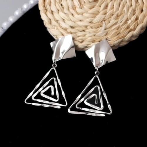 Exaggerated Irregular Geometric Hollow Multilayer Triangle Long Drop Earrings Women Fashion Jewelry Girl Gift Spiral Brincos