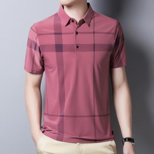 Summer Ice Silk polo Shirt Middle-aged Lapel t-Shirt Short Sleeve Business Casual Polo Shirt Shirt dad Wear Top