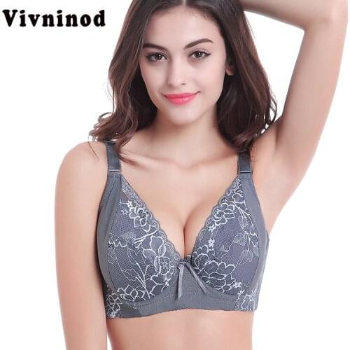 Vivninod Hot Selling Big Size Push Up Bra Embroidery Bowknot Lace Women Intimates Big Size Full D Cup Bras Underwear Bras