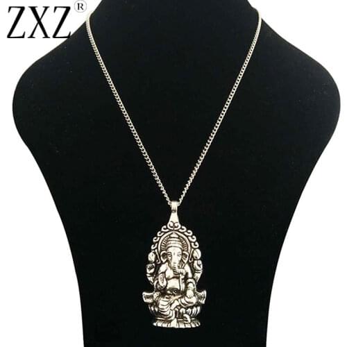 ZXZ Fashion Large Ganesha Elephant God of Beginnings Pendant on Long Chain Necklace Lagenlook 34"