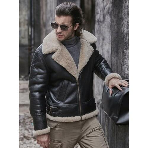 2019 New Mens B3 Shearling Jacket Short Leather Jacket Fur Coat Mens Winter Coats Sheepskin Coat