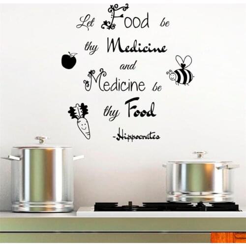 Wall Decals Let Food Be Thy Medicine Hippocrates Health Sticker Kitchen Café Restaurant Office Vinyl Home Decor Room MuralHY1480