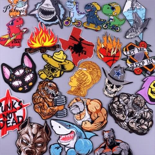Jurassic Park Dinosaur Patch Punk Embroidered Patch For Clothing Patches Iron On Patches On Clothes Stickers Applique Badge DIY