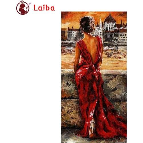 New 5D Round Diamond Painting Sexy red dress woman back view Sticker Diamond diy Embroidery Home Decoration Mosaic puzzle