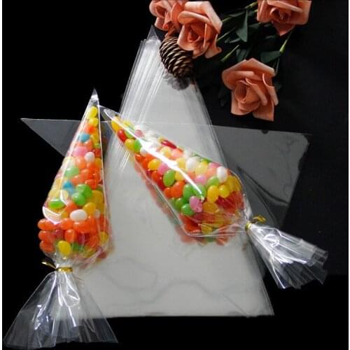 New Products In Stock Transparent Triangle Bag Candy Ice Cream Cone Chocolate Popcorn Packaging Festival Party Food Baking