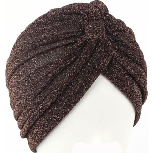 Solid Bright Silk Hat for Women Muslim Turban Cap Stretchy Female Indian Style Turban Adult Hat Head Wrap Bandanas 2021