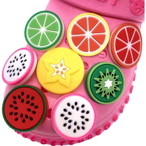 Wholesale 100PCS Kiwi Lemon Cartoon Shoes Charms Decoration For Wristband Fruit Icon Croc Accessories Kids Party Gifts