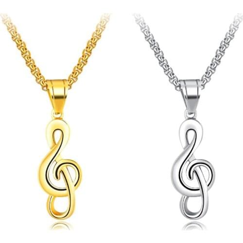 Stainless Steel Gold Music Notes Pendant Necklace Jewelry Men Women Fashion Delicate Treble Clef Notes Necklaces Gift For Him