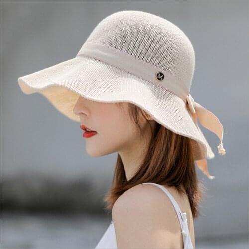 Womens Bucket Hat Fashion Summer Big Brim Panama Womens 2021 Sun Hat Womens Beach Fisherman Hat Knitted Straw Hat Sun Hat